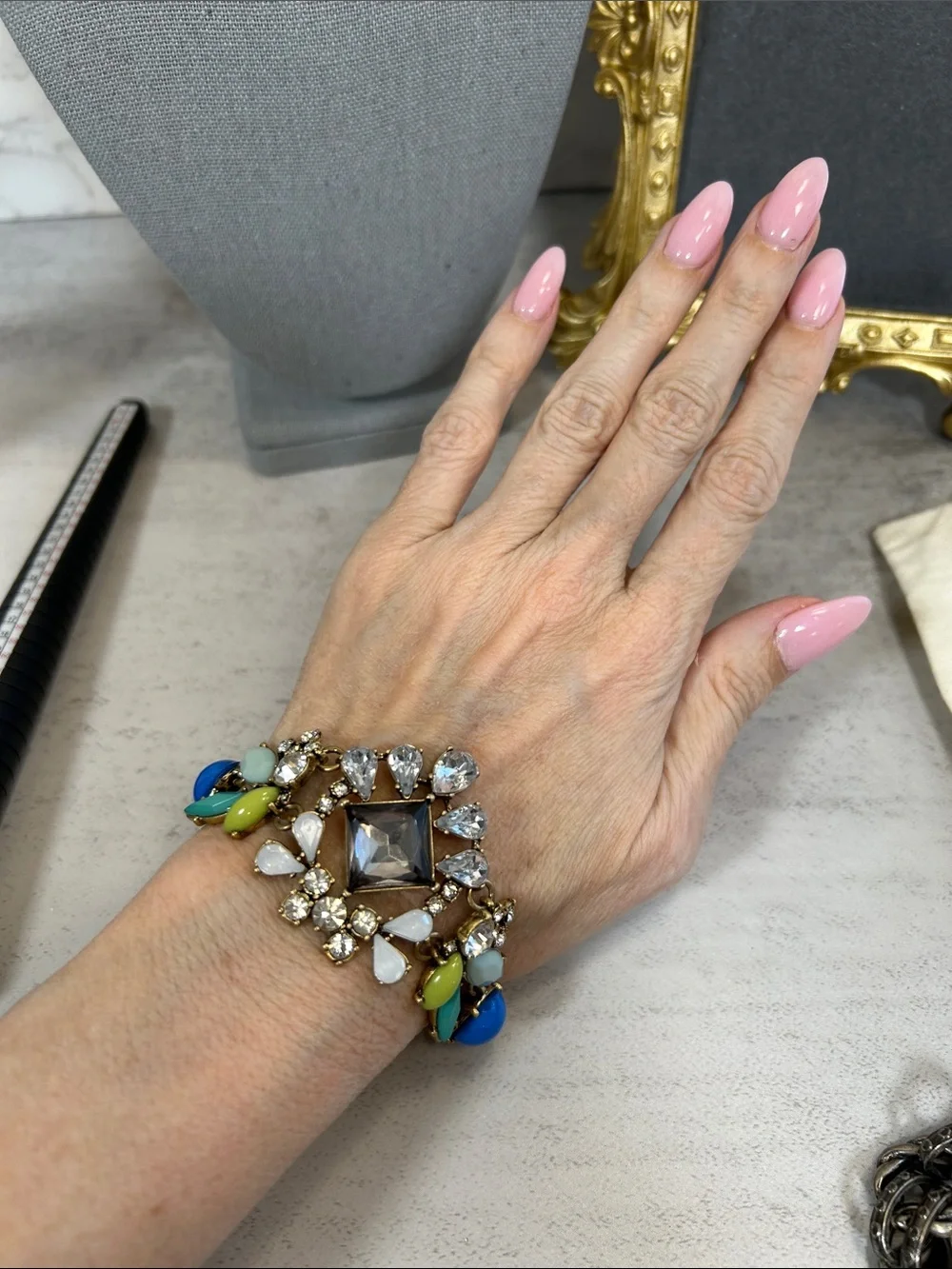 J. Crew Multicolor Crystal Statement Bracelet - Blue, Green, White